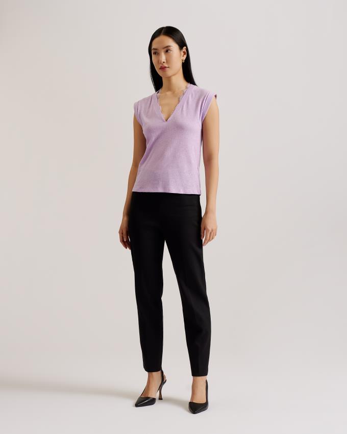 Gilet Ted Baker V-Neck With Lace Neckline Violette Femme | XSN-58499185